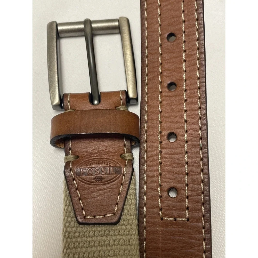 FOSSIL BEIGE CANVAS‎ LEATHER METAL BUCKLE SIZE 38